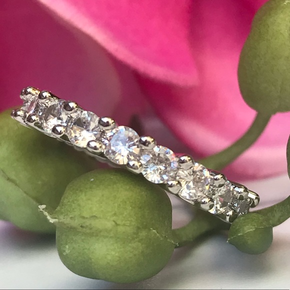 14k gold over 925 diamond eternity wedding band - Picture 9 of 16